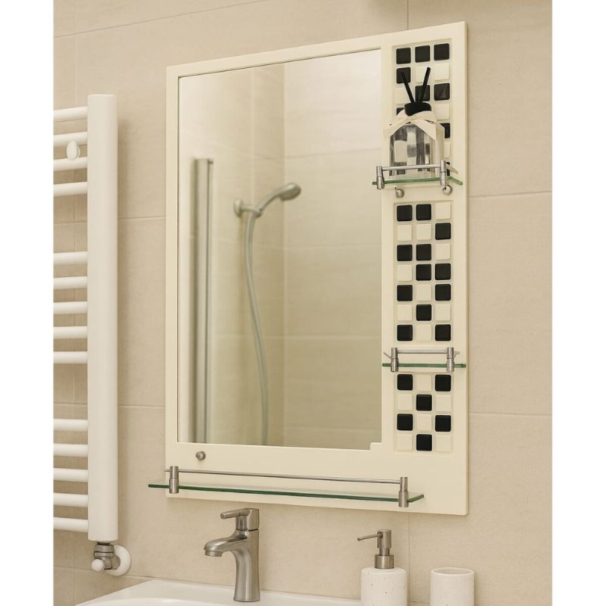 ESPEJO 50 X 70 CON REPISA - BLANCO/NEGRO 