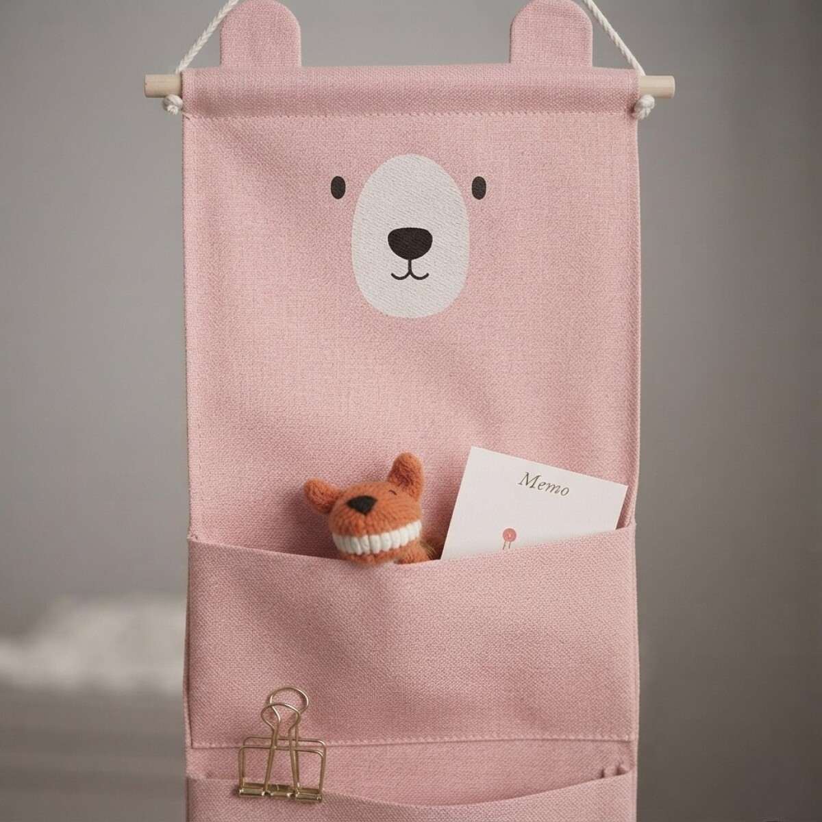 Organizador Colgante Osito Con 3 Bolsillos Para Bebé 60x20cm - Rosa 1 