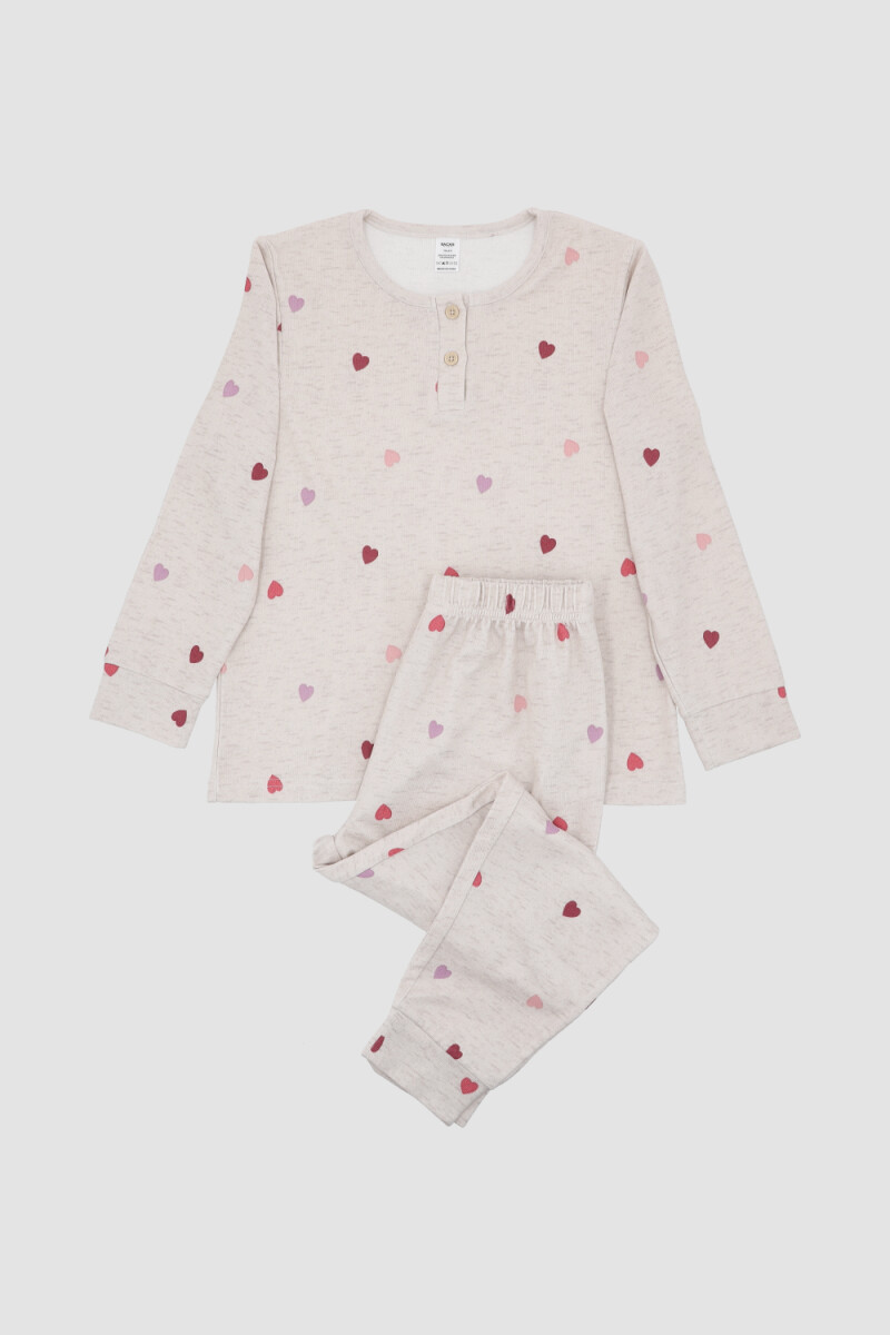 Pijama waffle hearts needle Marfil