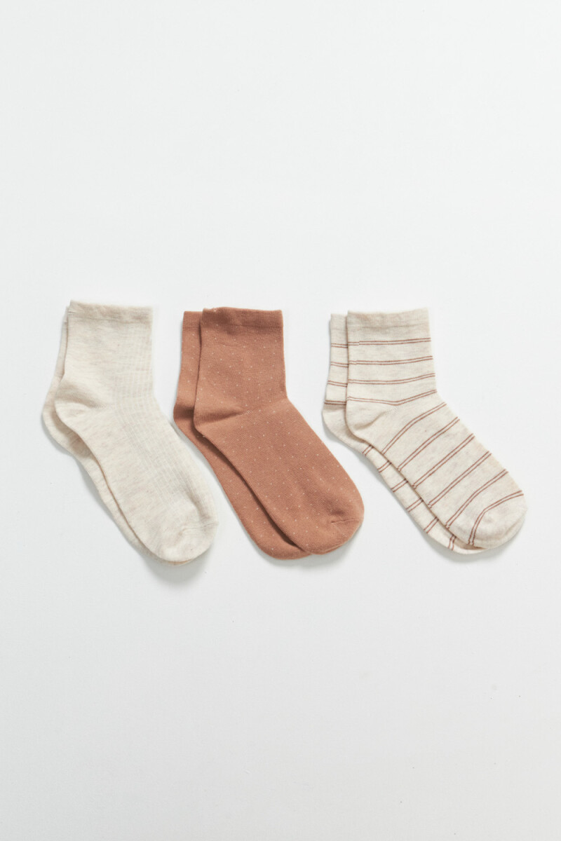 Pack x3 media caña - Beige Melange Lunares 