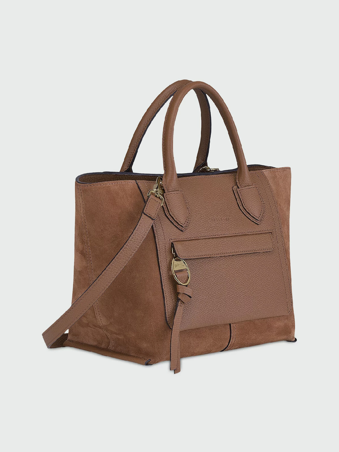 Longchamp -Cartera de cuero con asas y correa, Mailbox Marrón