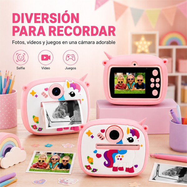 Cámara Infantil Instantánea Gatito con Doble Lente y Selfie ROSA
