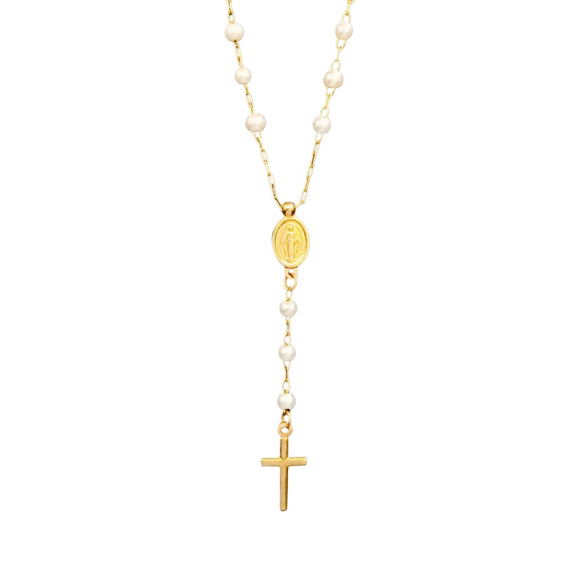 Rosario Virgen Milagrosa-Oro bajo-Con Perla-RO8004 conperla
