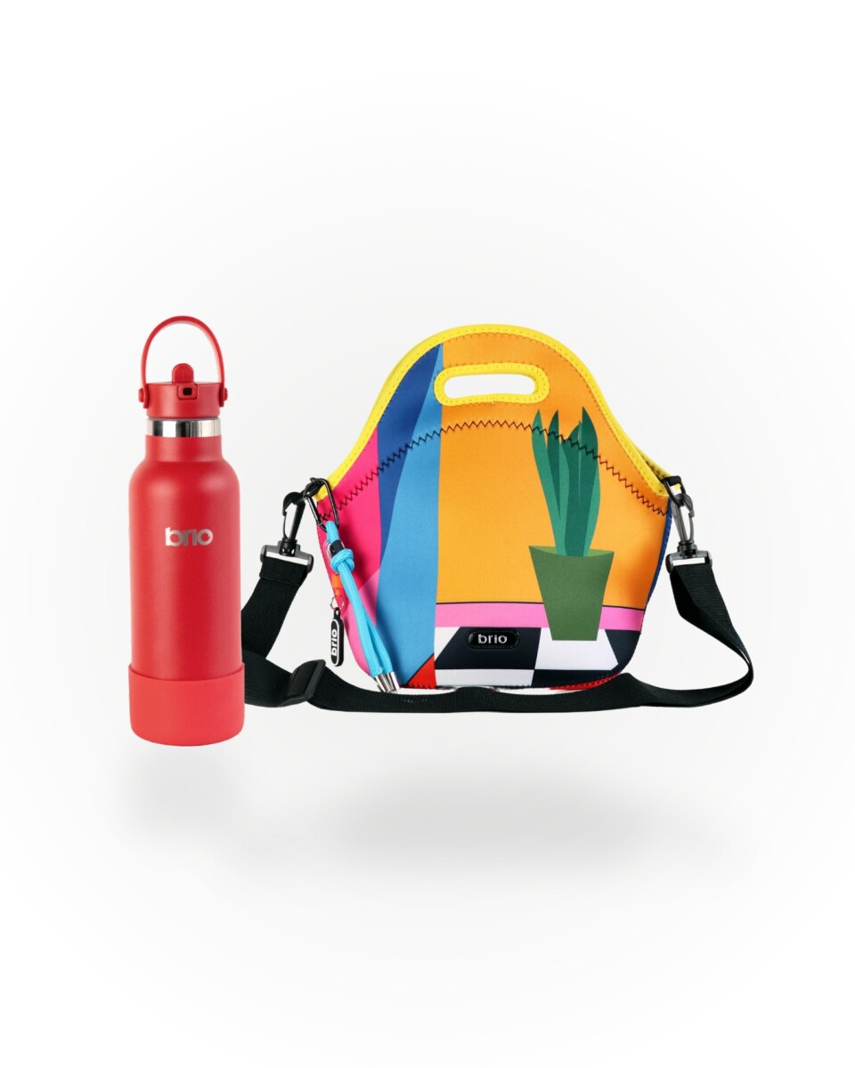 Set de lunchera Big de neopreno con correa ajustable y botella de acero inoxidable 500ml brio - set armonía/rojo 