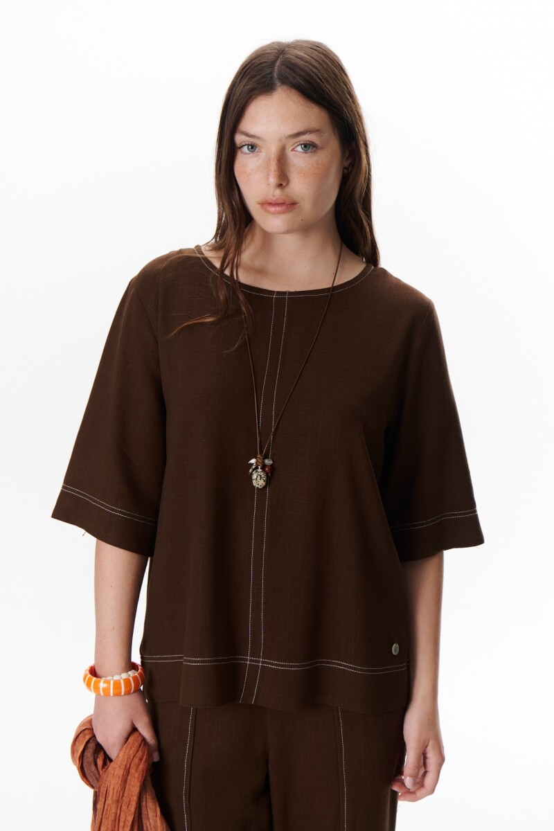BLUSA LINO EVA MARRON