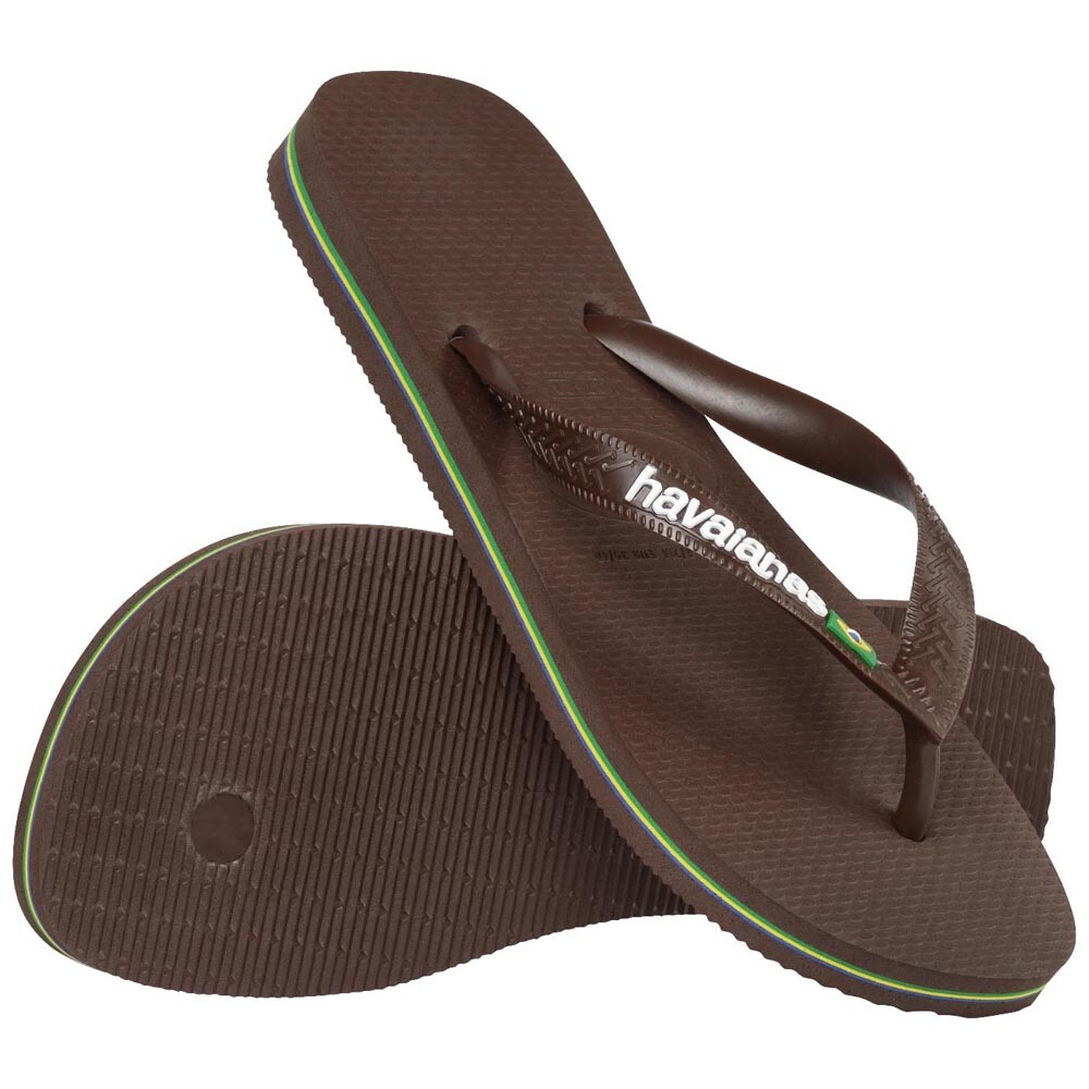 Sandalias Havaianas Brasil Logo Hombre Marrón Oscuro Blanco