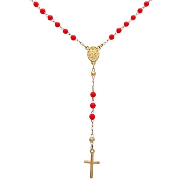 Rosario Virgen Milagrosa-Oro bajo-Resina Roja-RO8005 sinpiedra