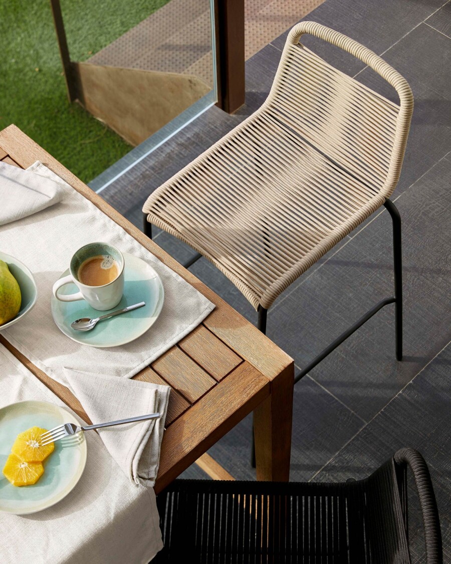 Taburete Lambton de cuerda marrón y acero con acabado negro altura 62 cm