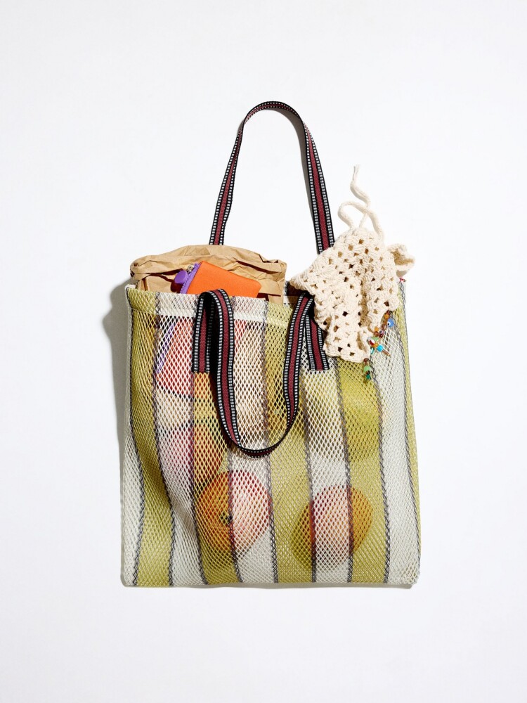 Bolso Shopper De Rejilla Con Rayas verde