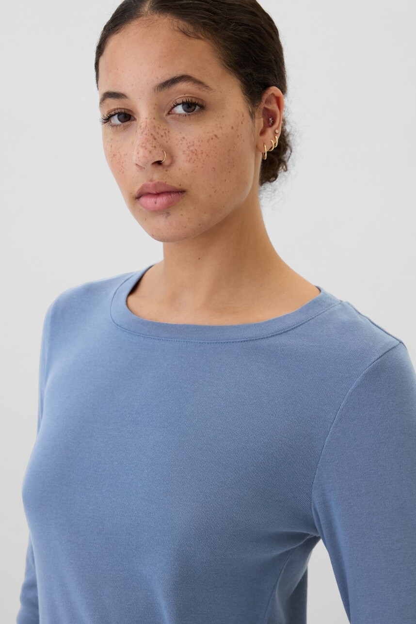 Remera Básica Cuello Redondo Manga Larga Mujer Bainbridge Blue