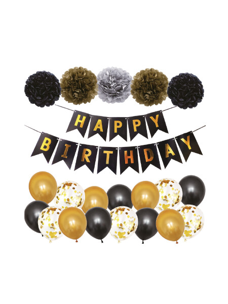 DECORACION HAPPY BIRTHADY SET X 35PC NEGRO