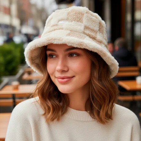 Gorro Bucket Split Cuadros Beige