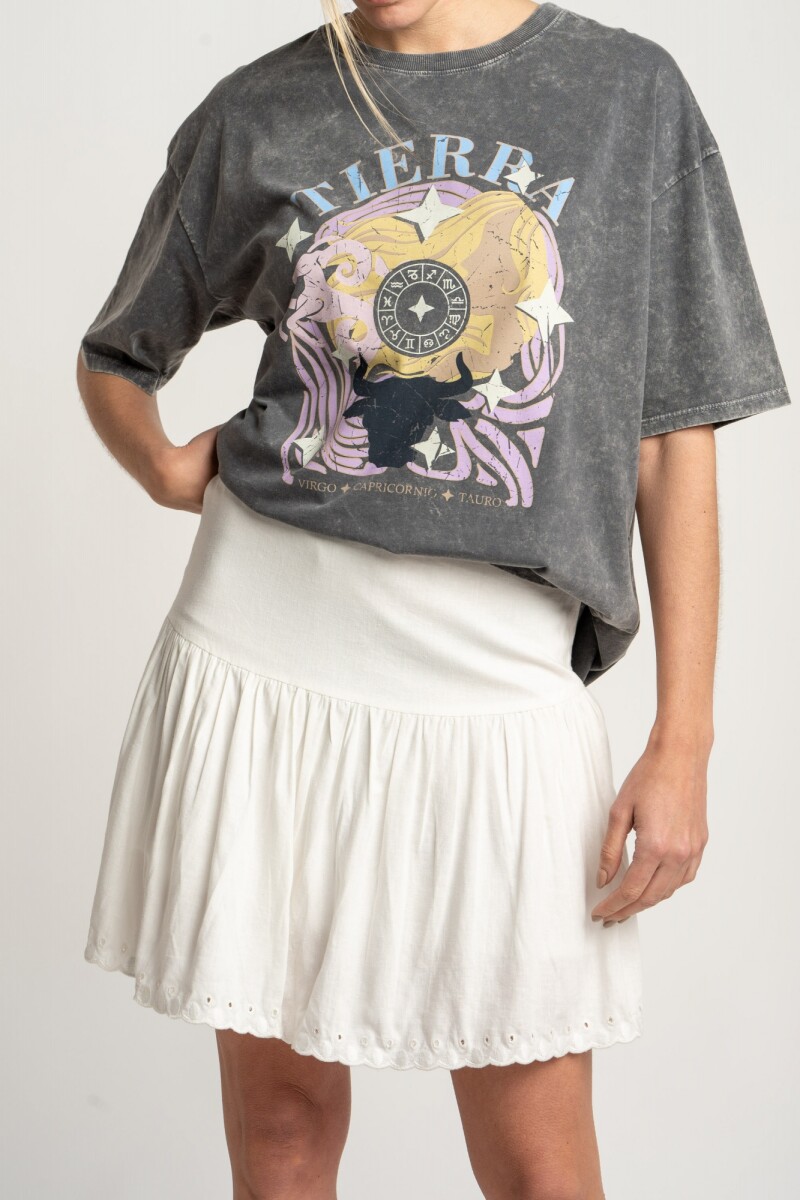 Remera Algodon Lavado Print Gris