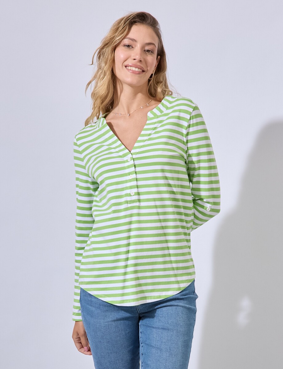 Remera Algodon Escote V - Verde 