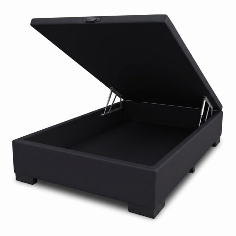 Base Box Baul para Sommier Colchon - Estructura Madera Maciza - Negro 110 x 188 x 35 cm