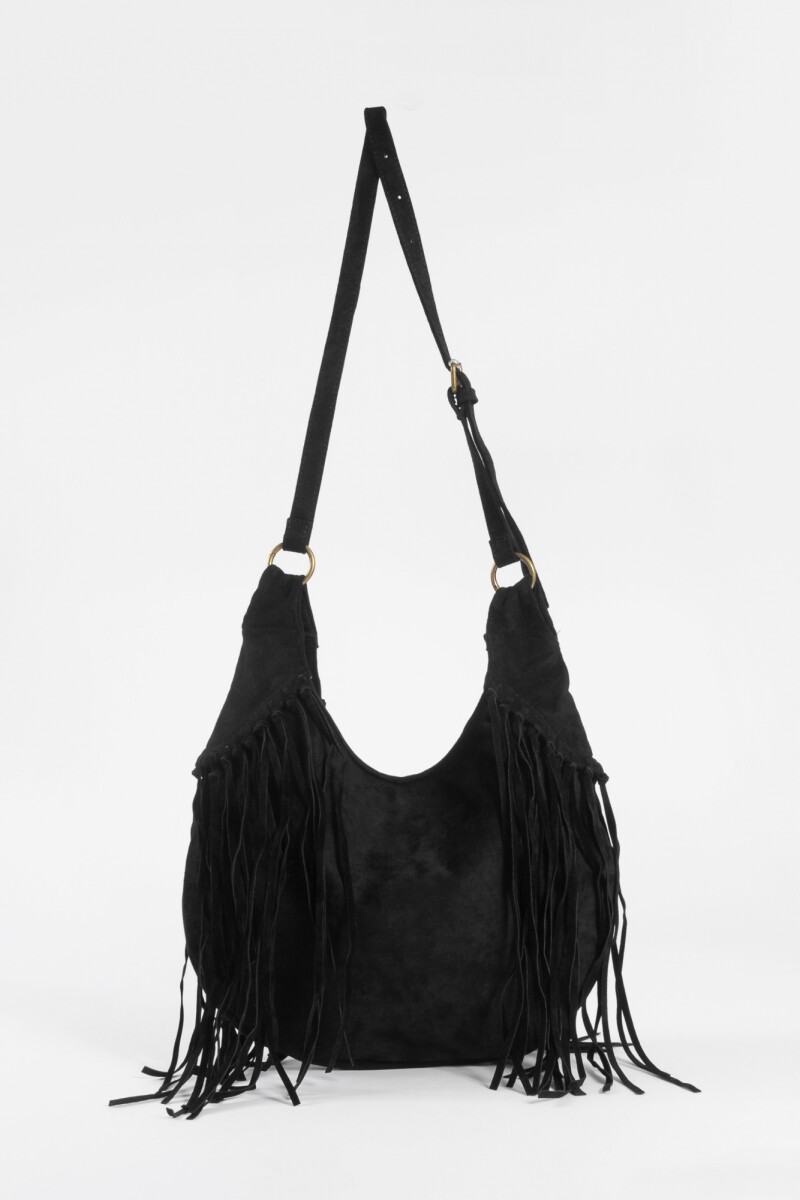 Cartera bandolera suede con flecos negro
