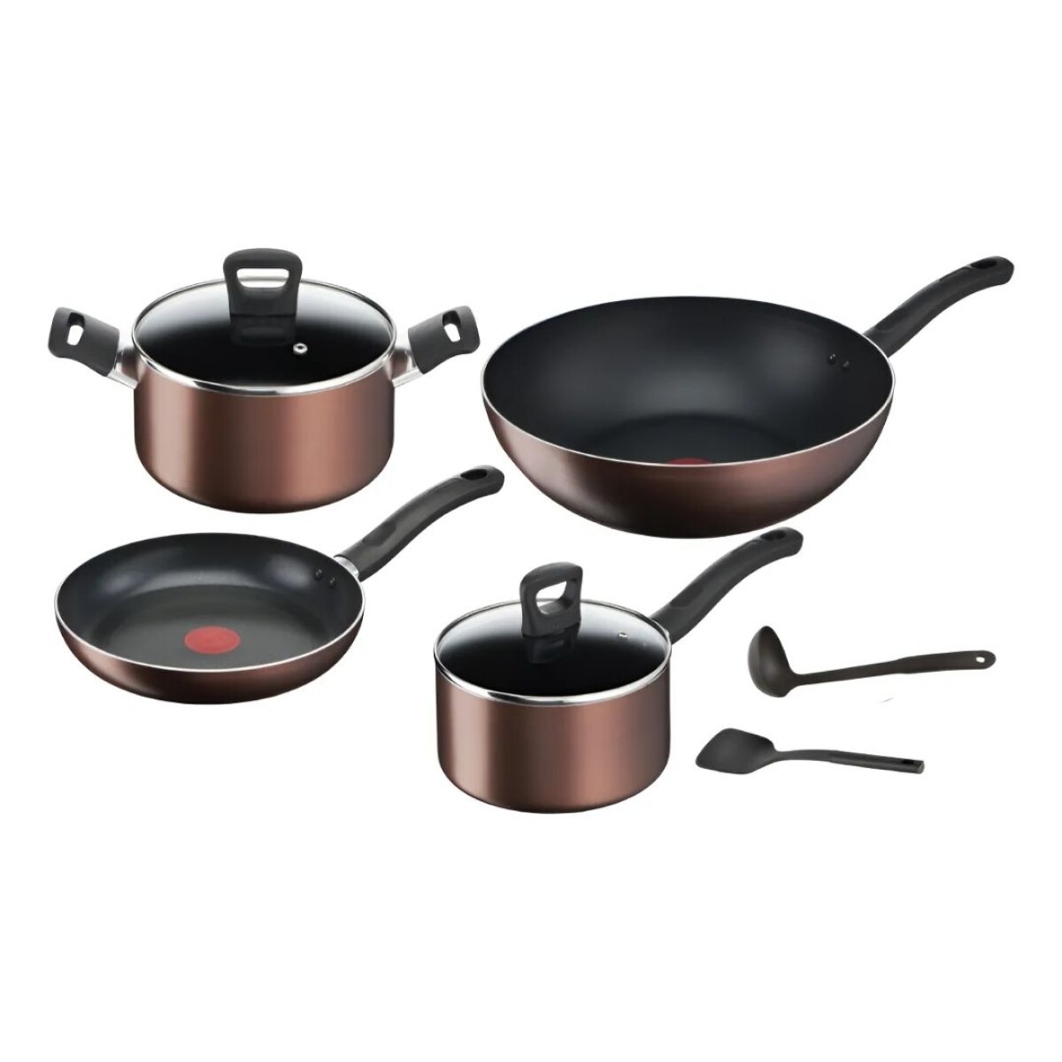 Bateria de cocina Tefal | 8 piezas | Antiadherente | Color marrón. 