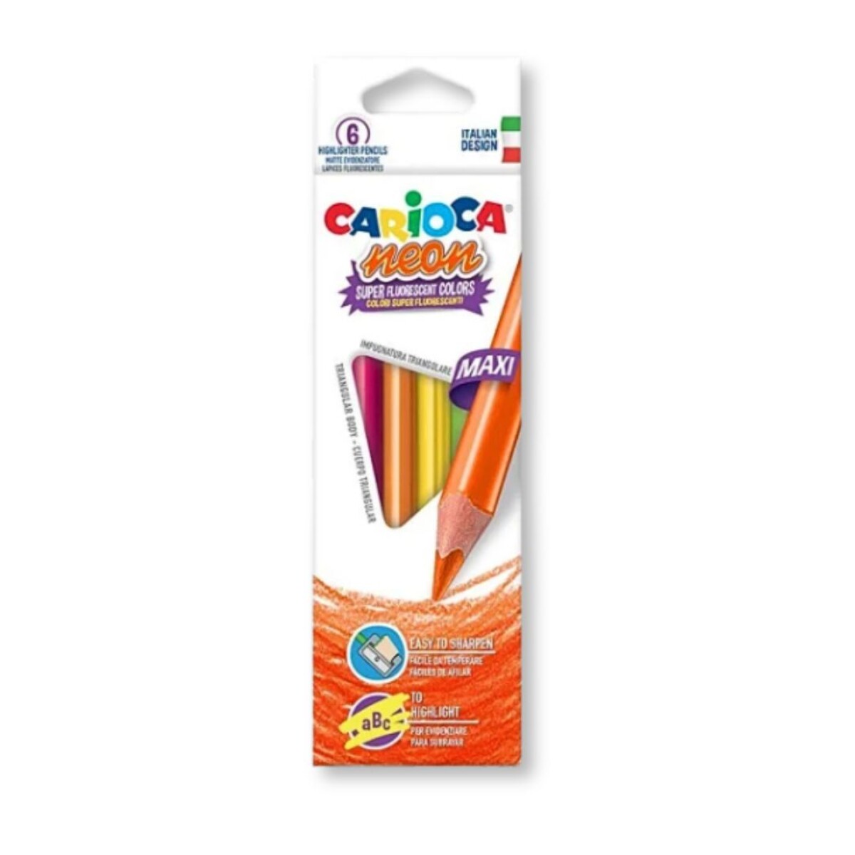 Lápices de Colores Carioca Maxi Triangulares Neón x6 – Diseño Italiano - N/a 