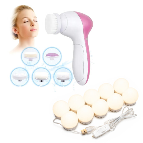 Set Luces Led P/Espejo Maquillaje 10 Focos + SPA Facial 5En1 Blanco Frío