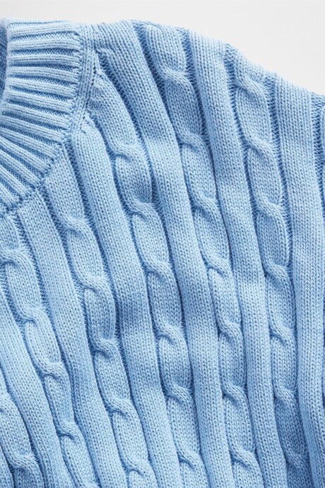 V-LS COTTON CREW ALL OVER CABLE Blue Stone