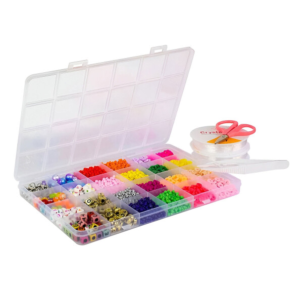 Set Para Hacer Pulseras Kit Cuentas Colores Números Valija Variante Transparente