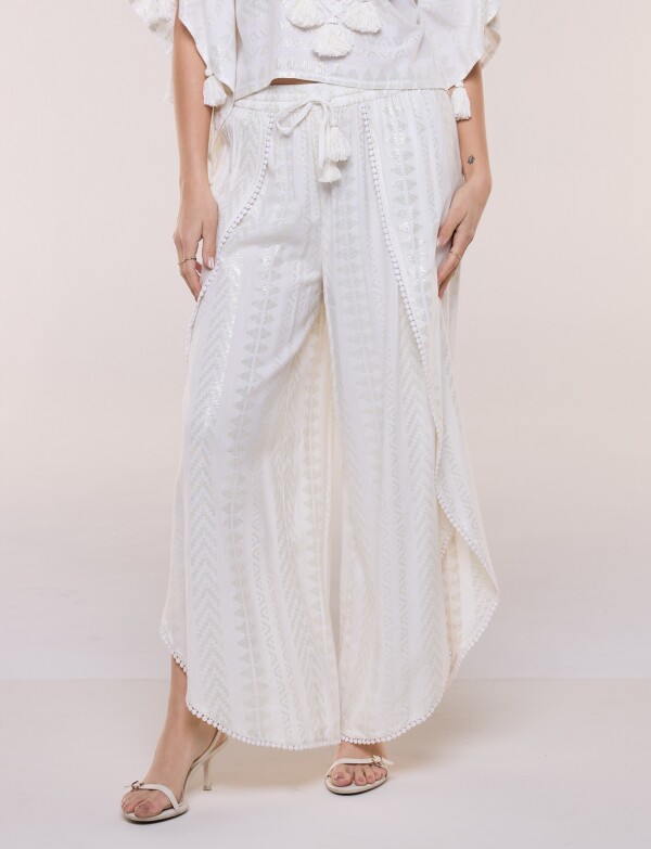 Pantalón Palazzo Cruzado Con Brillos CRUDO