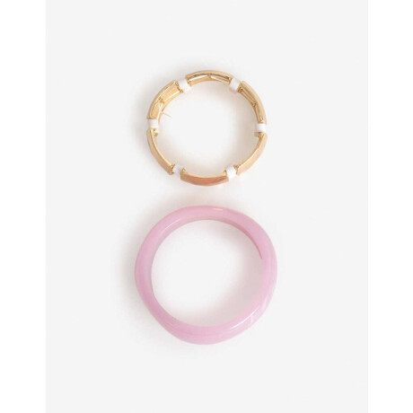 Set De Pulseras Metal Y Resina Rosa Claro