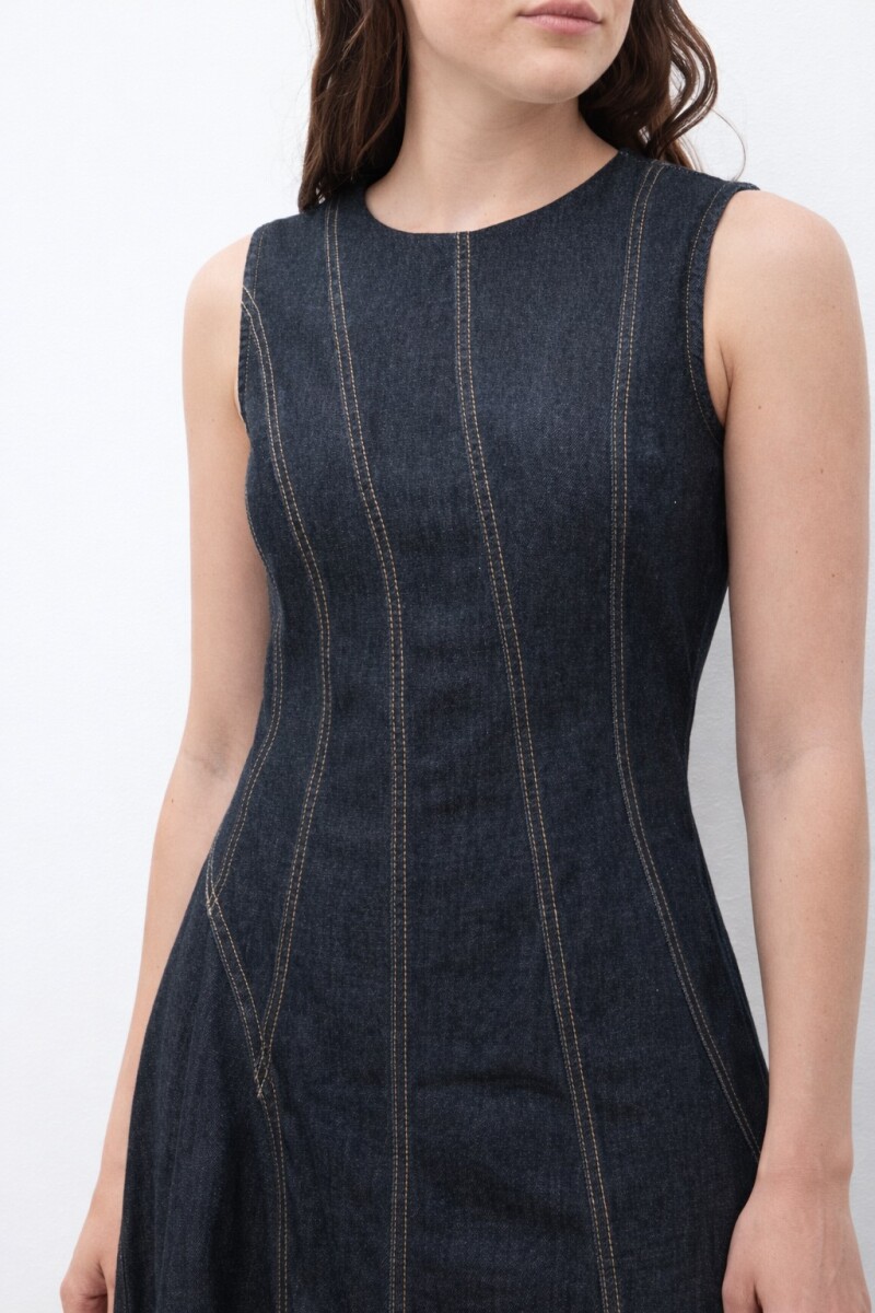 Maxi vestido de jean con cortes jean oscuro