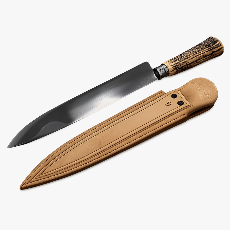 Cuchillo Artesanal Acero de Carbono Mango Simil Ciervo y Vaina de Cuero N°9 Cuchillo Artesanal Acero de Carbono Mango Simil Ciervo y Vaina de Cuero N°9