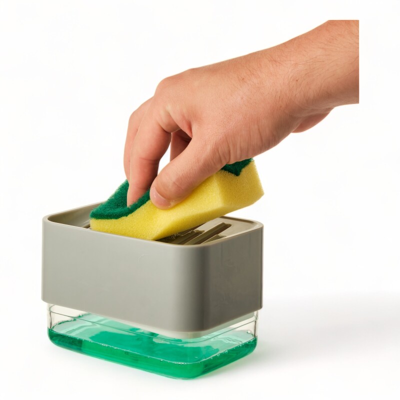 Dispensador Detergente, Jabón Líquido. Para Esponja Gris