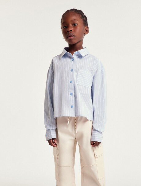 CAMISA HILO TEÑIDO PARA NIÑA CELESTE