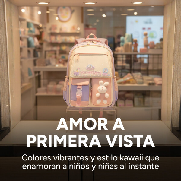 Mochila Kawaii Escolar Infantil Diseño Peluche Conejito Color Rosado