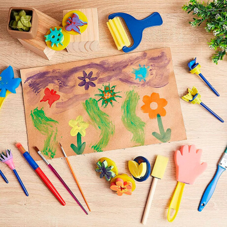 Set Infantil Pinceles De Esponjas + Túnica + Pinturas Jug027005
