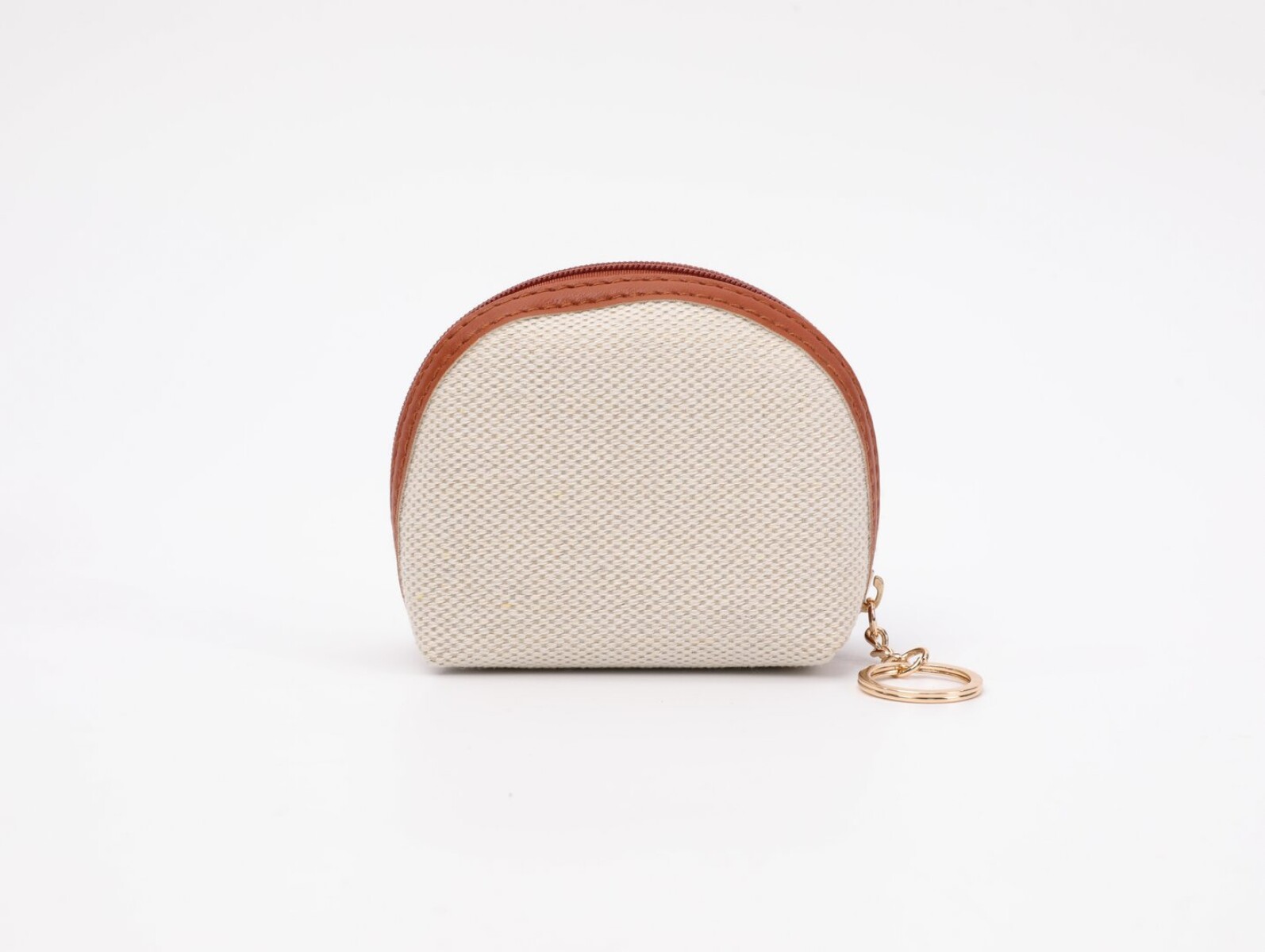 MONEDERO DE LONA EN FORMA DE SEMICÍRCULO CON BLOQUES DE COLOR (CAQUI) 