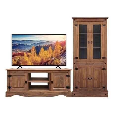 Promo Rack de Tv + Biblioteca con Cristalero Línea Naturale Roble