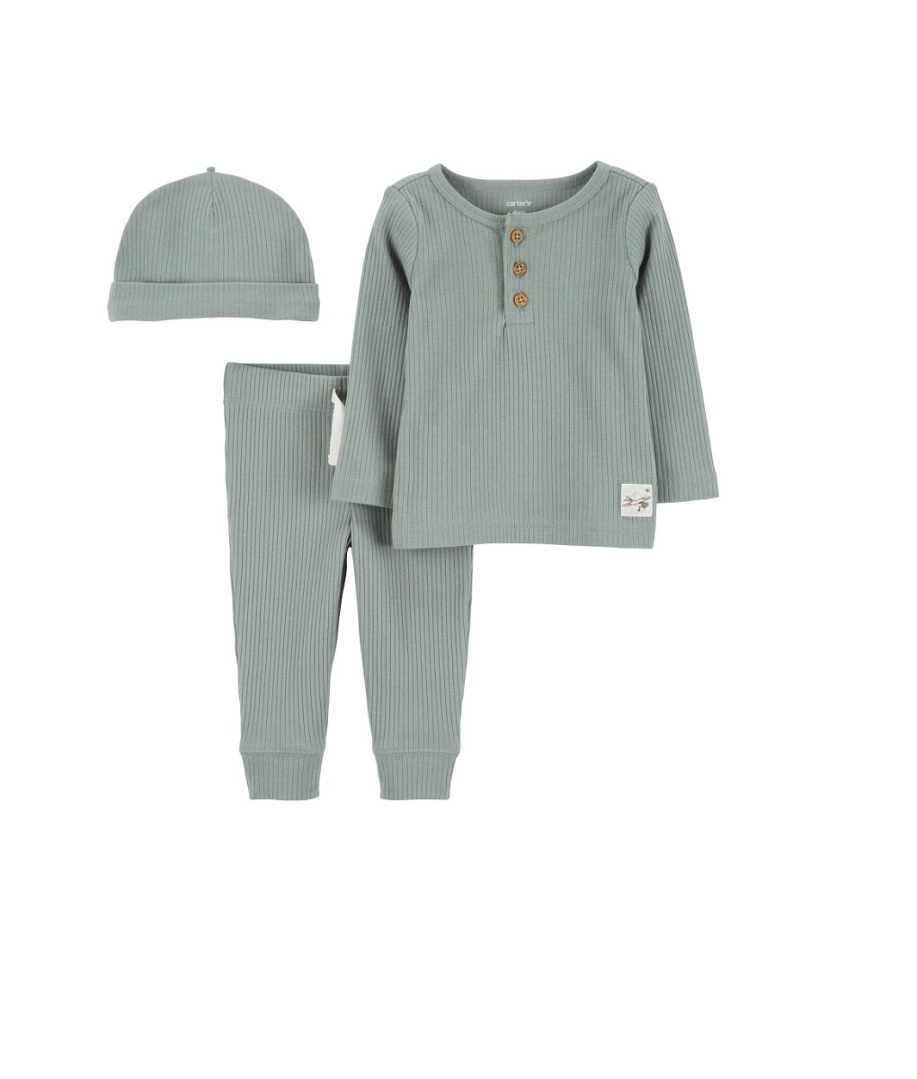 Primera Muda Carters tres piezas Remera botones - Verde Avión 