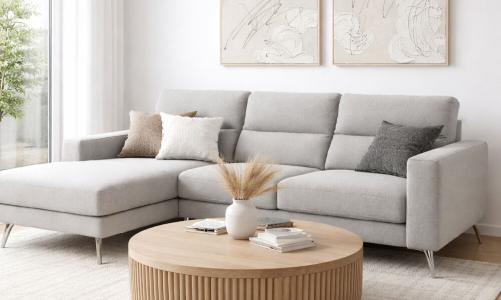 Sofá Chaise MILO en Tela Easy Clean Gris