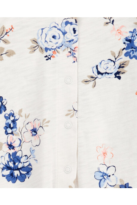 Pijama una pieza de algodón con pie y gorro, diseño floral Sin color