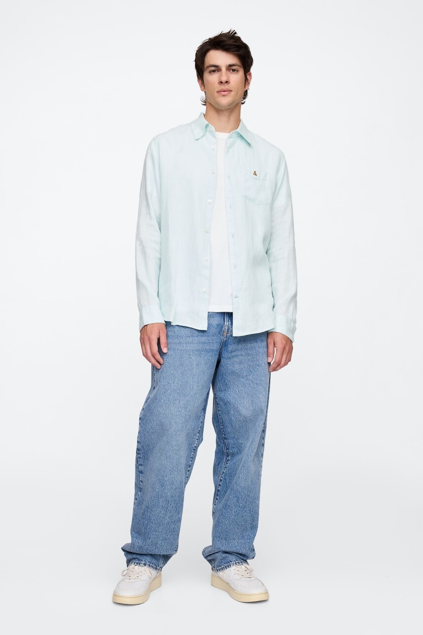 Camisa De Lino Oso Brannan Hombre Azul