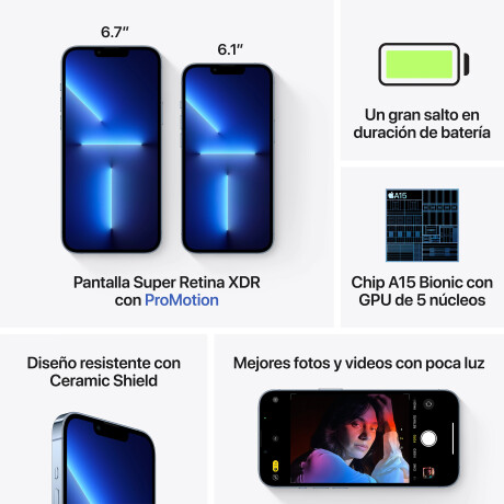 Apple - Smartphone Iphone 13 Pro - IP68. 6,1'' Multitáctil Super Retina Xdr Oled 120HZ. 5G. 6CORE. I 001