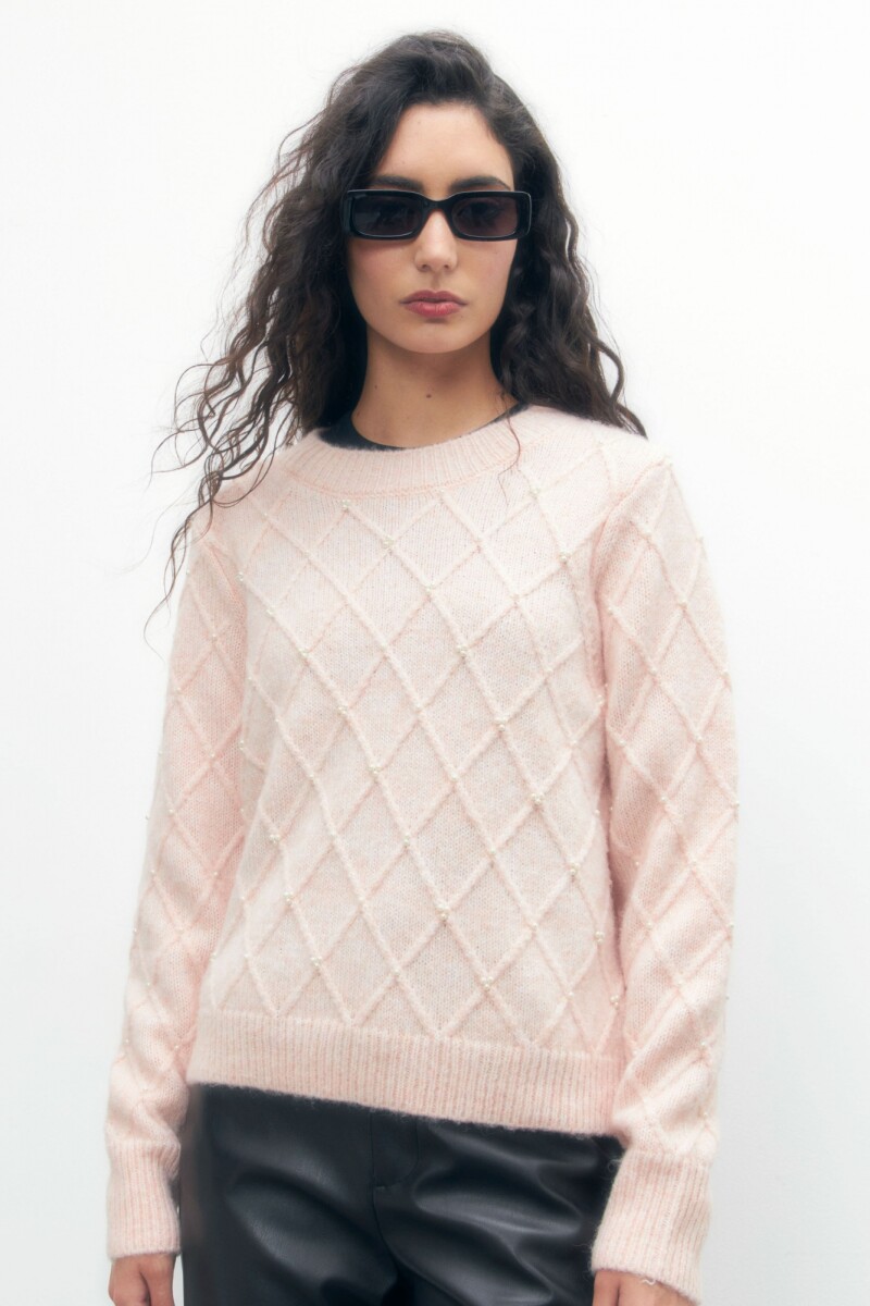 Sweater con estructura y perlas - rosa pastel 
