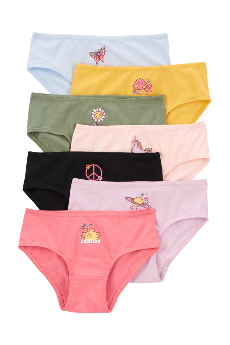 Pack siete bombachas de algodón, diseño días de la semana. Talles 2-5T Sin color