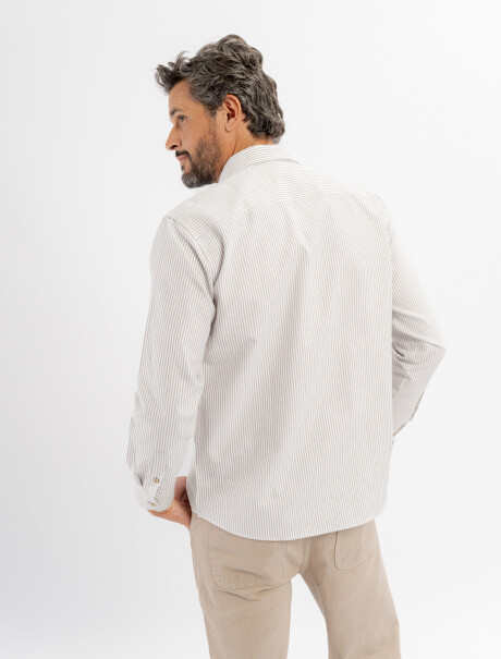 Camisa m/l oxford rayada beige