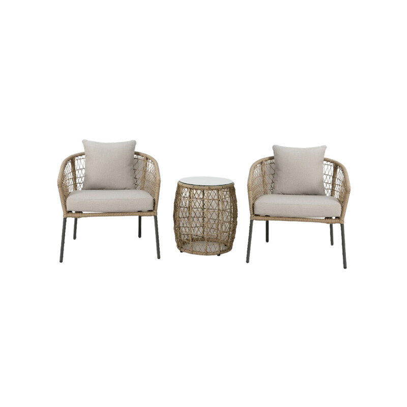 Juego De Jardin Rattan Lumax Exterior 2 Sillones + Mesa Beige