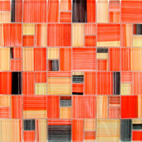 MOSAICO VENECITA VIDRIO CUADRADO 30X30 NARANJA NEGRO RAYADO 000