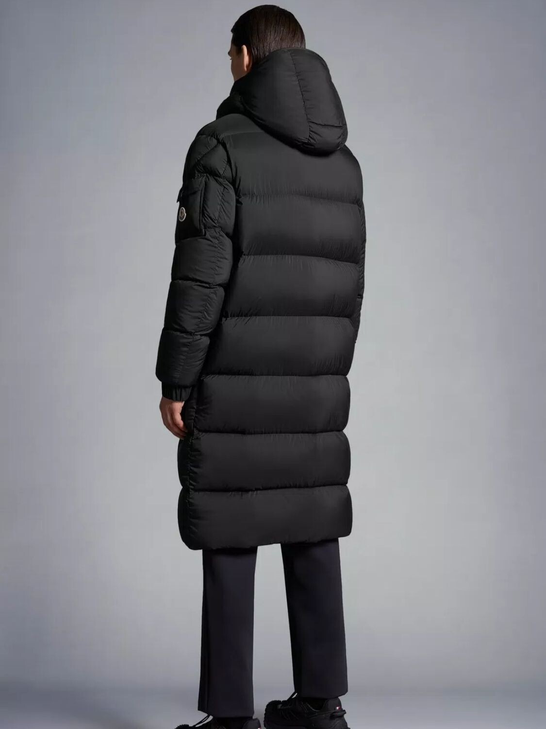 Moncler -Campera larga con capucha desmontable, HANOVERIAN Negro