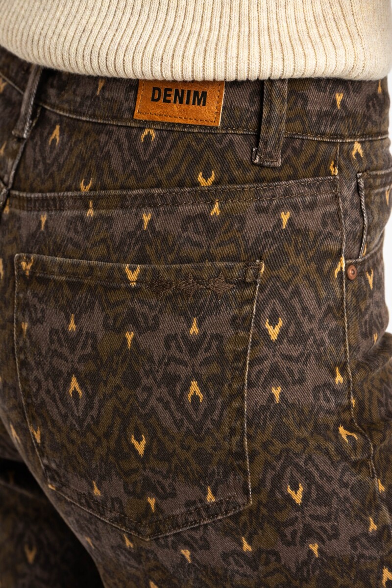 Jean Flared Wide Leg Print Chocolate