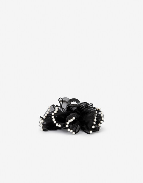 Broche Perla Broche De Tela Con Perlas - Negro