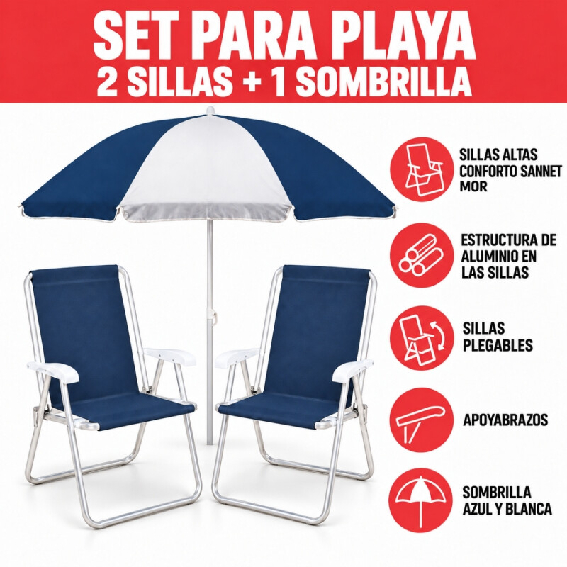 Set x2 Silla Alta Conforto Sannet + Sombrilla AZUL