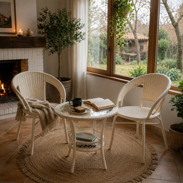 Juego de Mesa y 2 Sillas Para Jardin Blanco